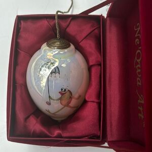 Ne’Qwa Art Reverse Handpainted Glass Ornament Clare Mackie “Frog Marching” NIB